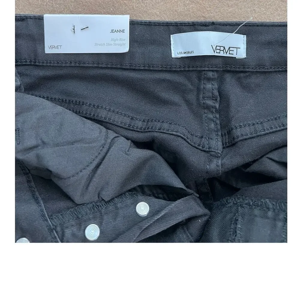 Vervet Jeanne  High Rise Stretch Slim Ankle Black HiddenButton Fly Jeans Size 25